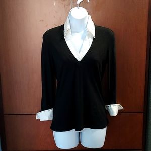 CASHE BLACK AND WHITE MEDIUM WOMEN'S TOP WITH METAL STUDS